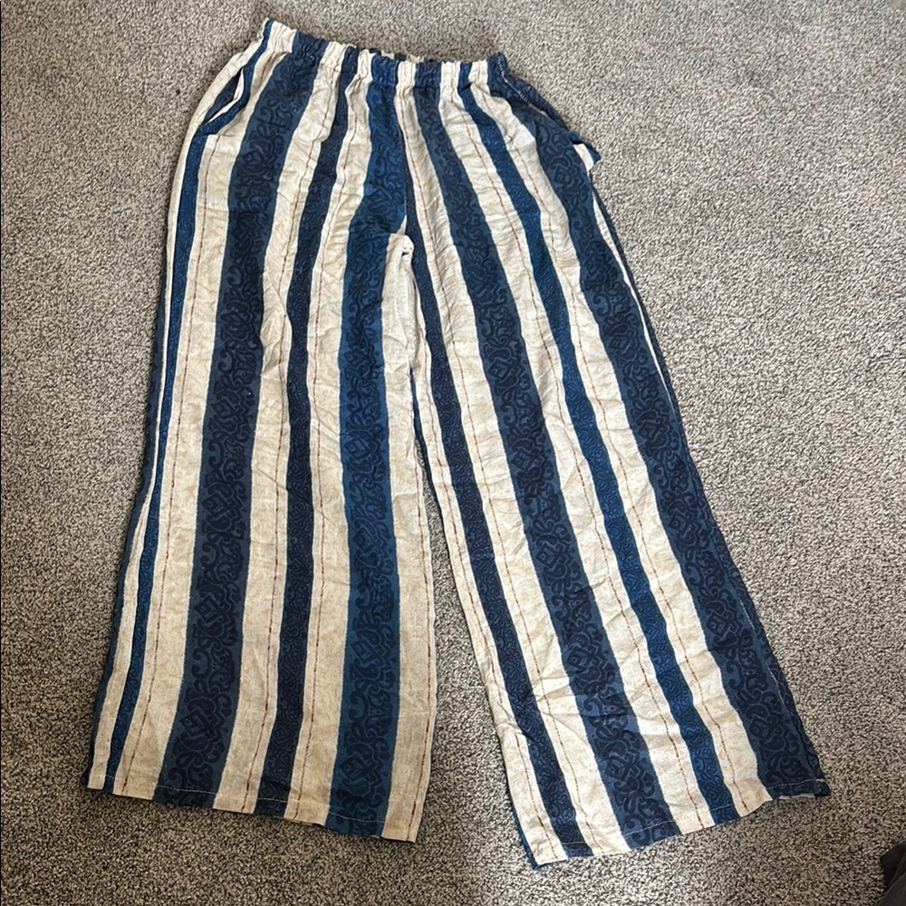 Striped Blue and Cream Women's Pants